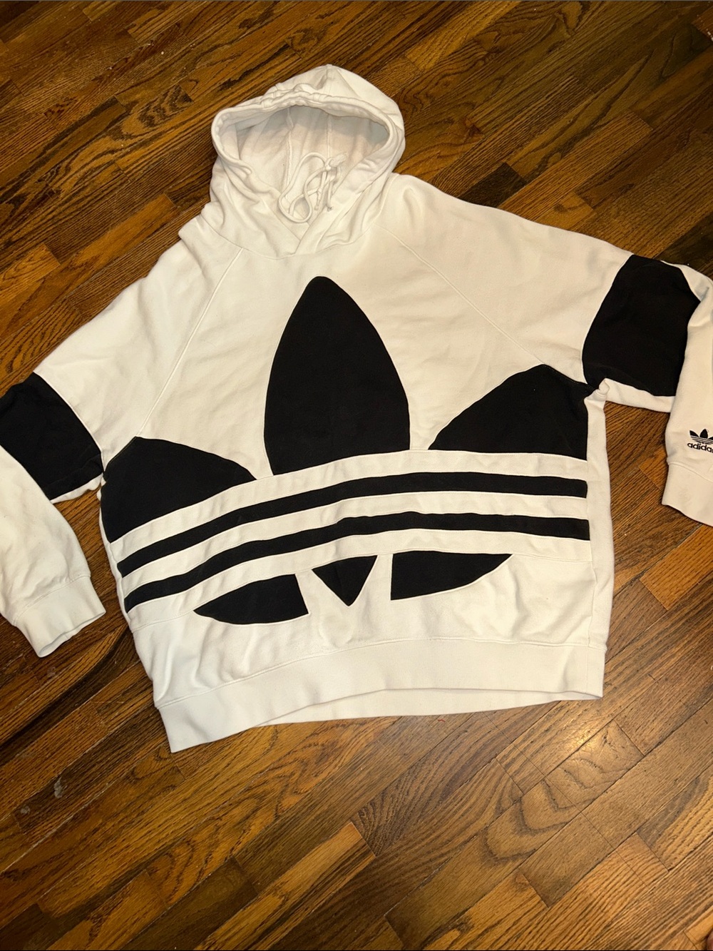 adidas White Hoodie Sweatshirt with Black Trefoil Graphic